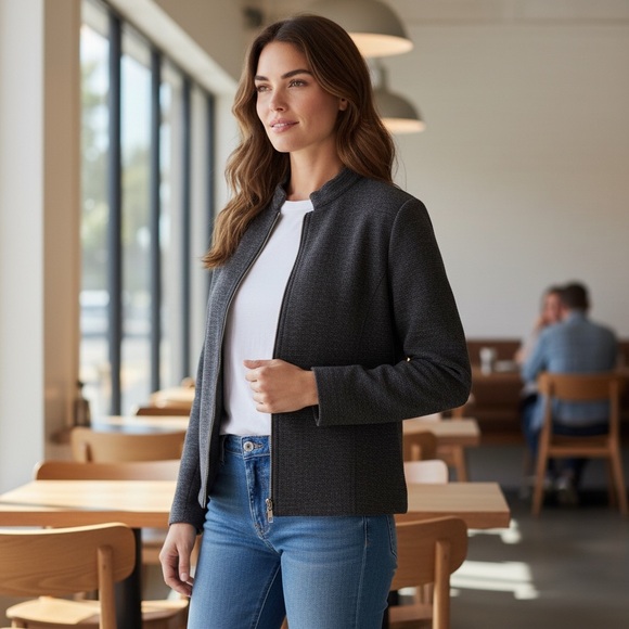 Amanda Smith Black Zip Front Jacket Blazer Women’s Size 10 - Picture 2 of 5